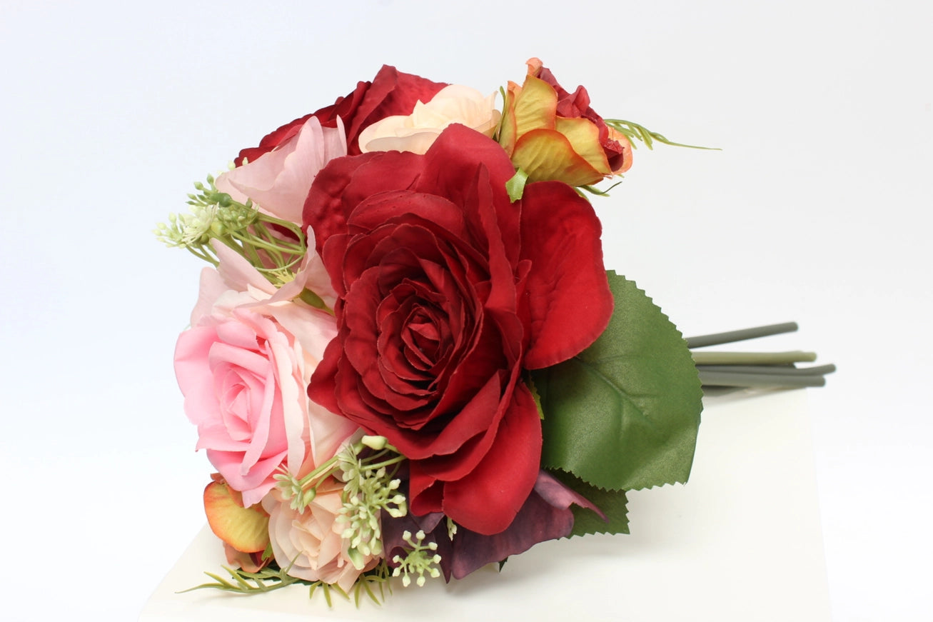 Classic Artificial rose hydrangea bouquet (Red, Pink, & Orange)