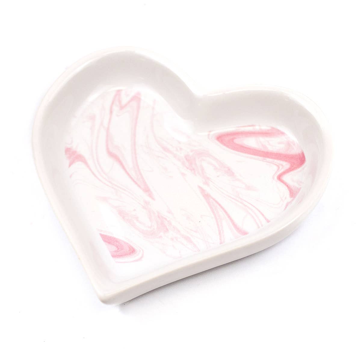 Marbled Heart Trinket Dish White/Pink 4"