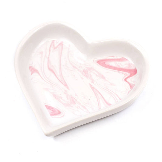 Marbled Heart Trinket Dish White/Pink 4"