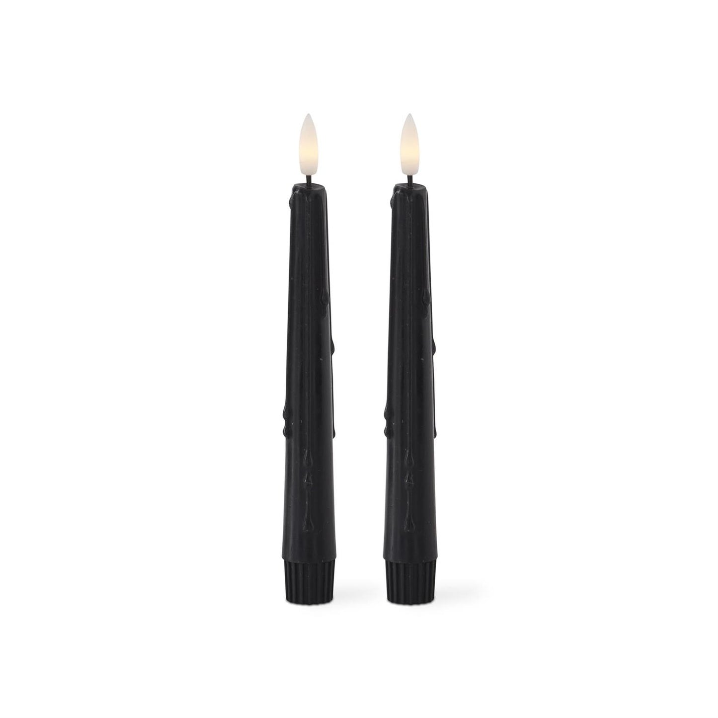 Black LED DRIP Taper Candles w/Timer (8" - set of 2)