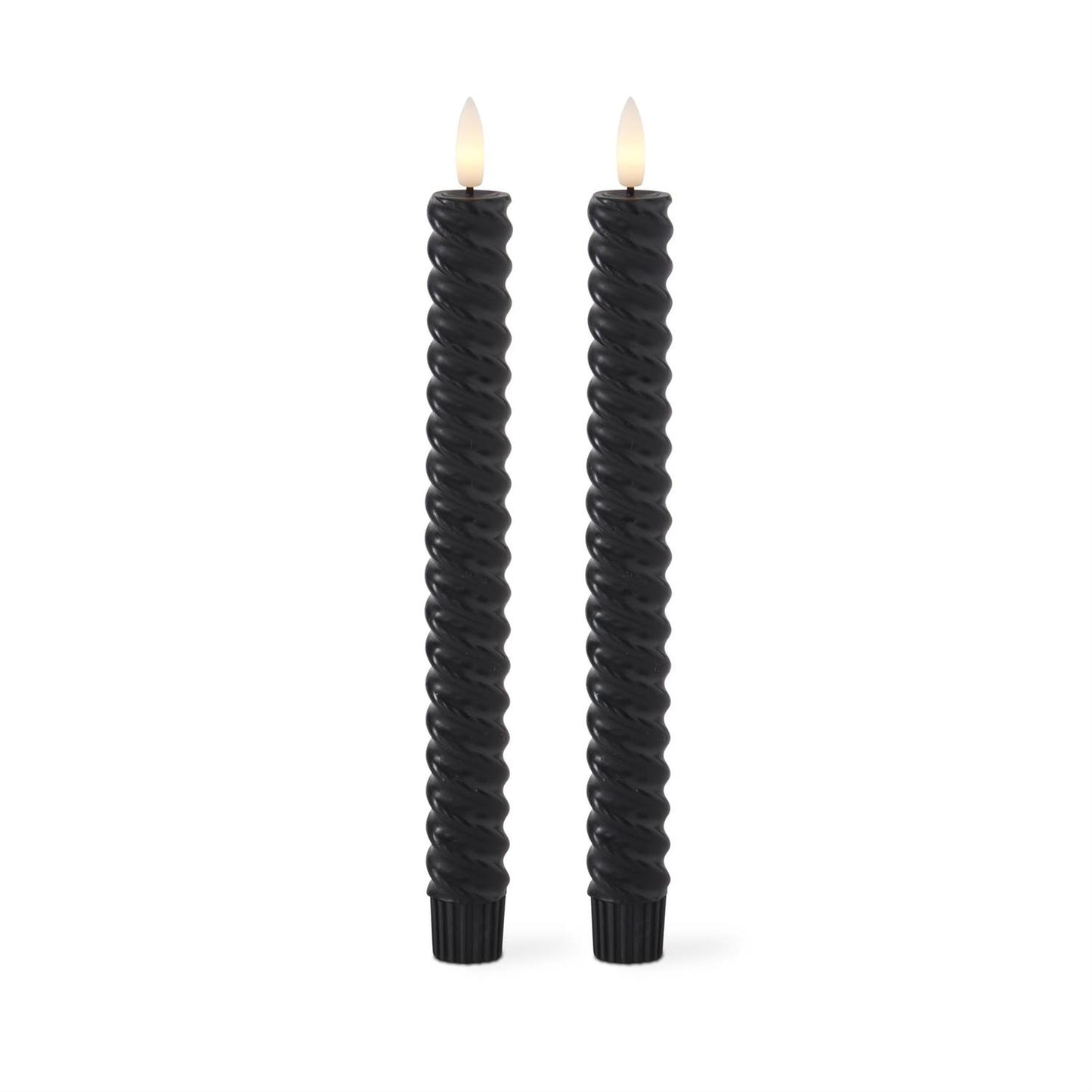 Black LED SPIRAL Taper Candles w/Timer (9.75" - set of 2)