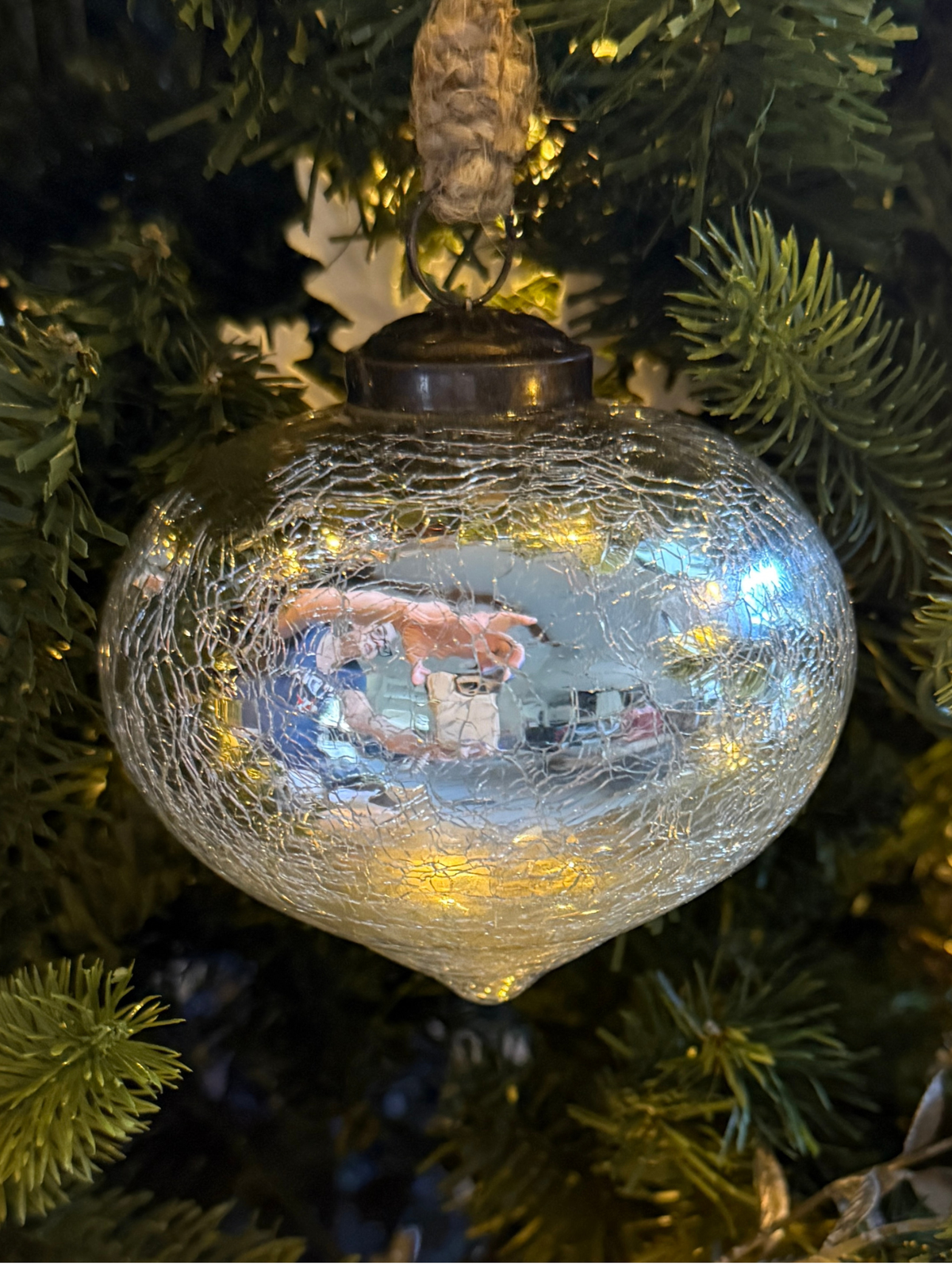 4" Crack Glass Onion Shape Ornament -Silver