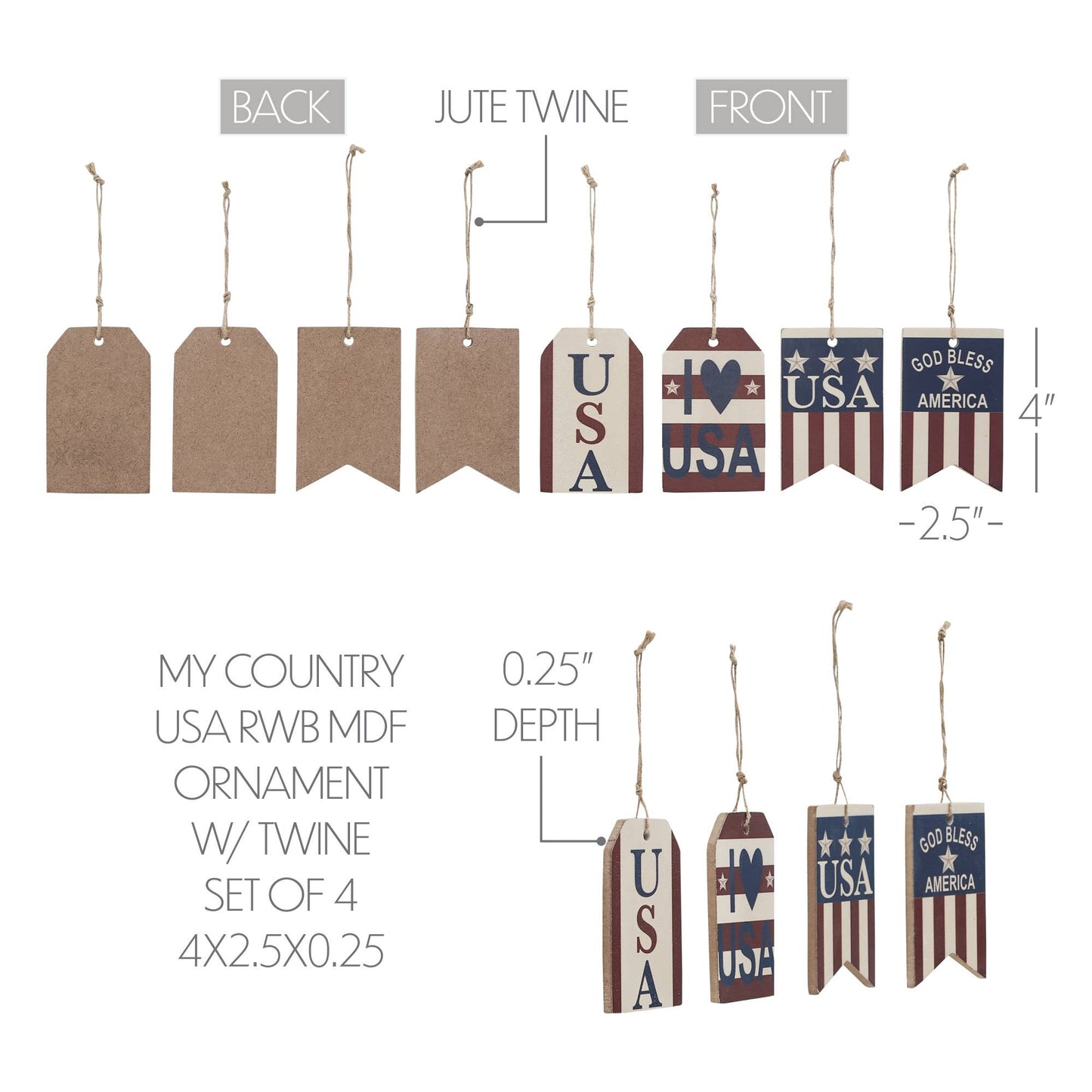 Americana USA Hanging Ornaments Set of 4 – Patriotic Decor