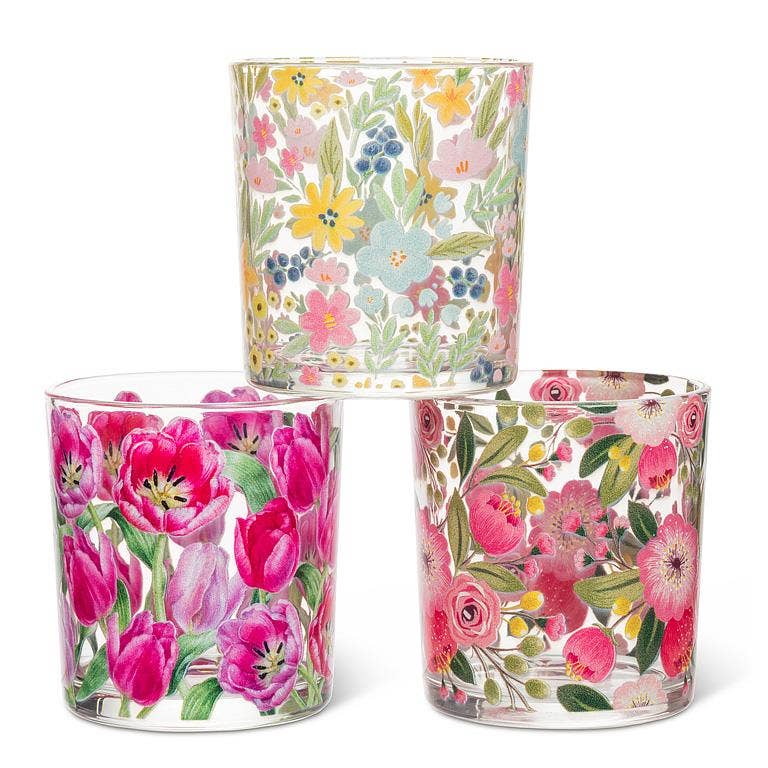Bright Florals Votive candle holder - 3"H