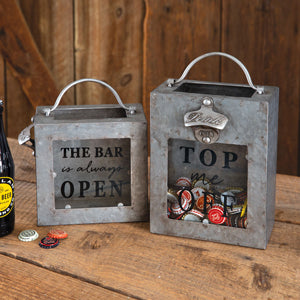 The Bar is Always Open -Galvanized bottle opener bin