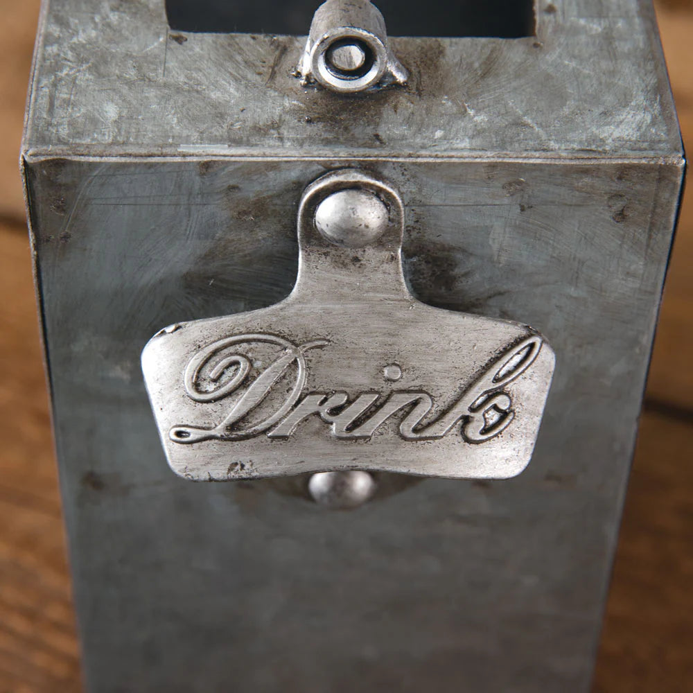 The Bar is Always Open -Galvanized bottle opener bin