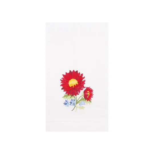 White with Red Floral accent Hemstitch & Blue Gingham Towel Set