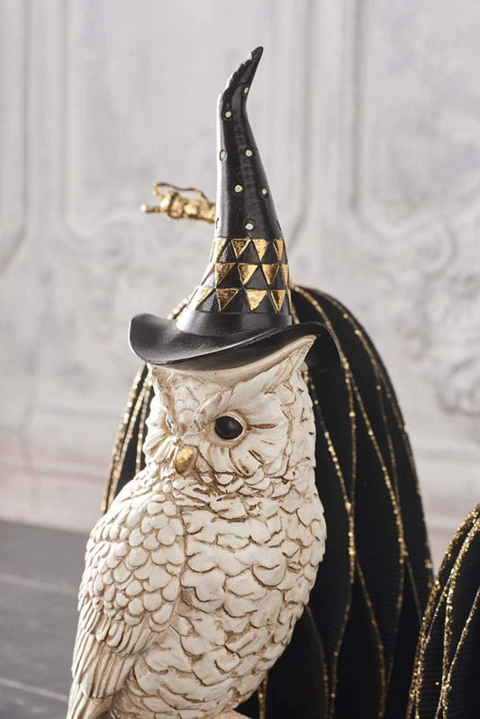 Owl w/Witch Hat standing on Pumpkin
