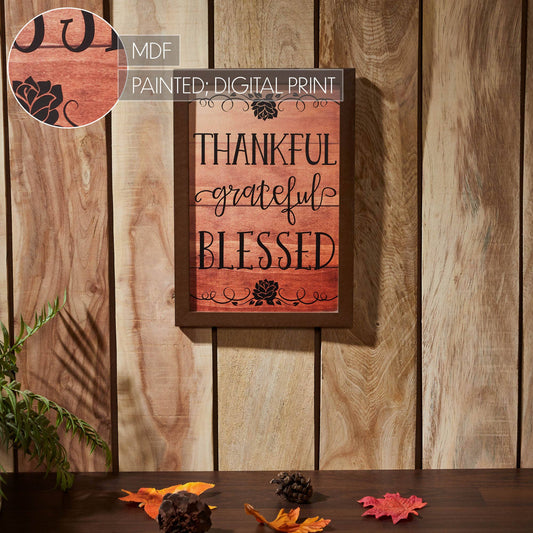 Thankful, Grateful, Blessed: Wood-Look Sign 13"