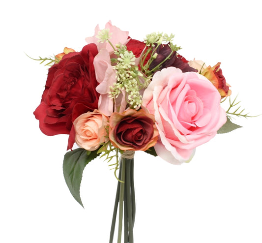 Classic Artificial rose hydrangea bouquet (Red, Pink, & Orange)