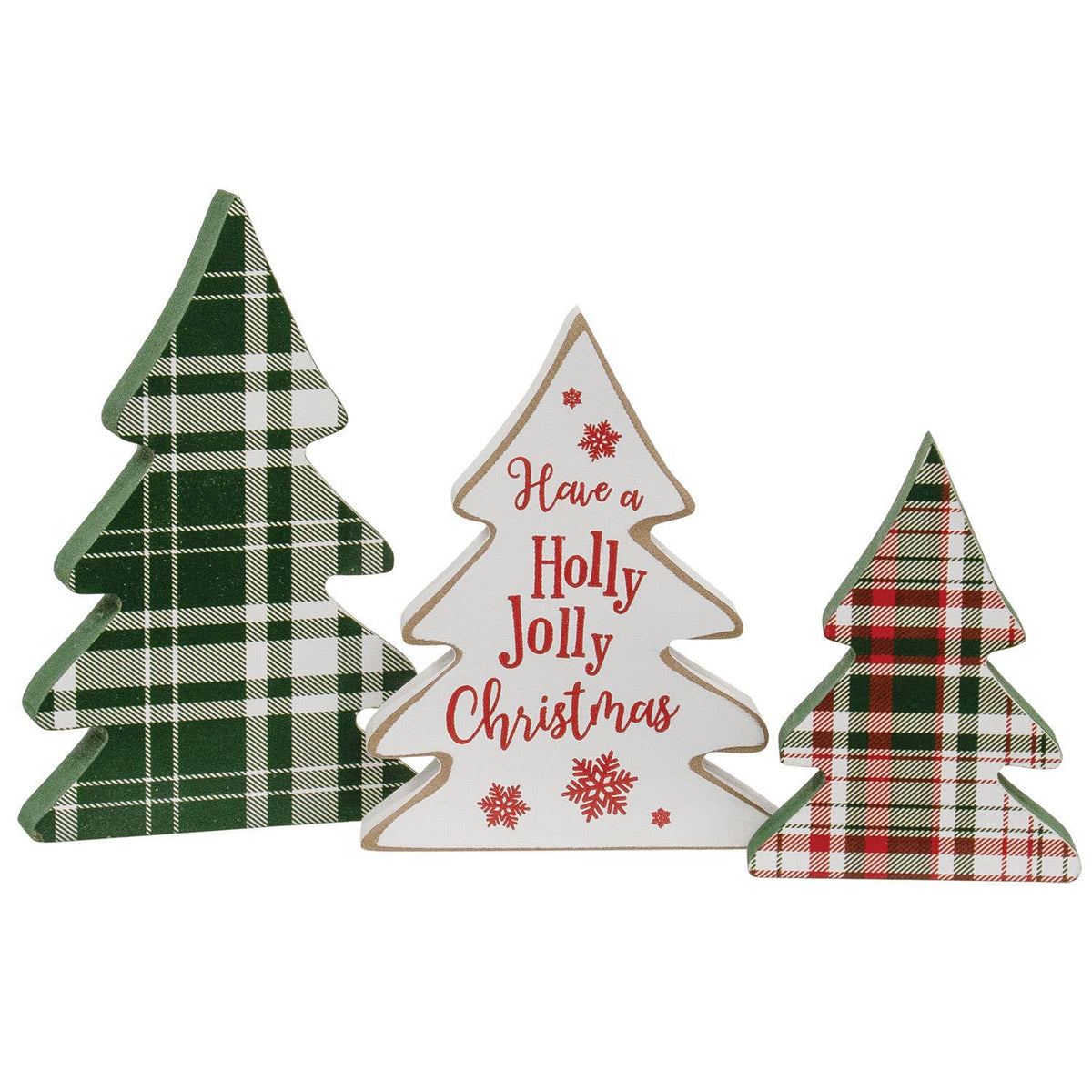 Wooden Holly Jolly Plaid Christmas Trees (Set of 3)