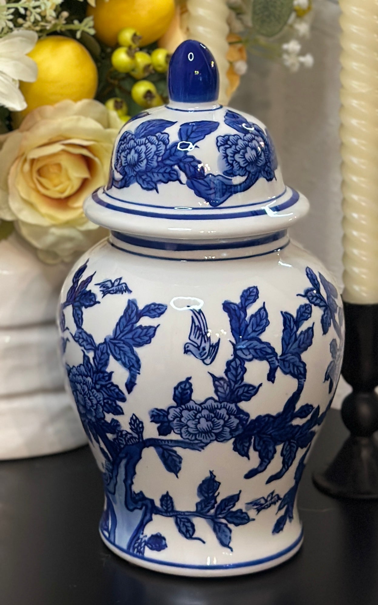Ginger Jar 10in.- Blue & White Floral