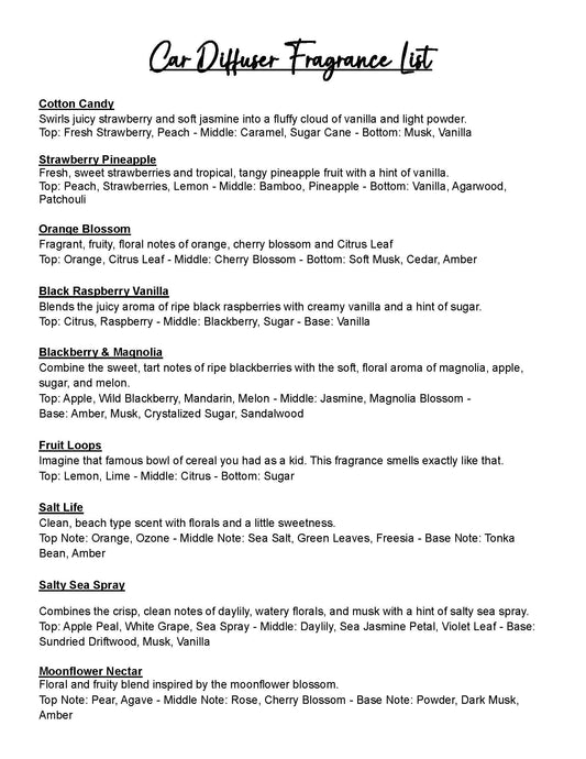 Diamond Cut- Vent Diffuser Bottle (multiple scents available)