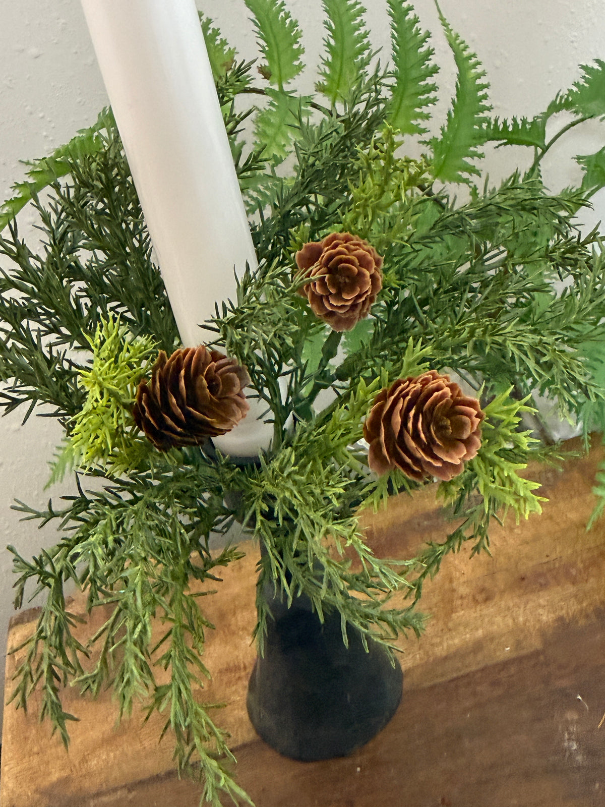 Prickly Pine Taper Candle Ring w/ Pinecones