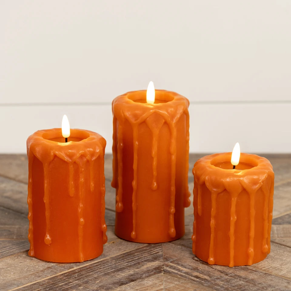 ORANGE 3D FLAME PILLAR CANDLE (3 Sizes)