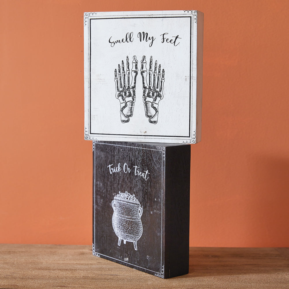 Trick or Treat Smell my Feet Wood box signs (Set of 2)