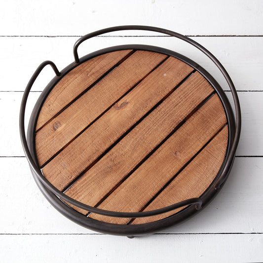 Rustic Wood and Metal Plank Serving Tray