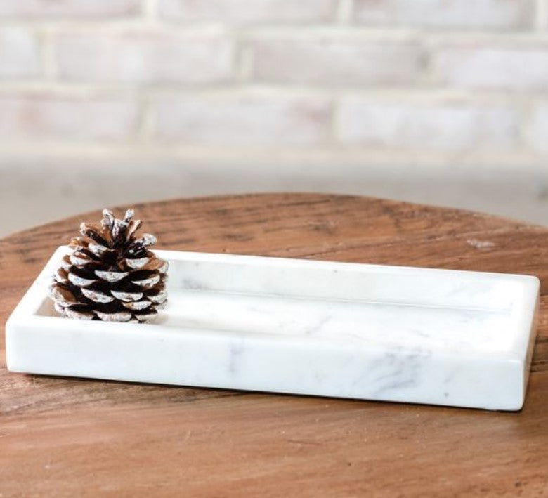 WHITE RECTANGLE MARBLE TRAY 10"