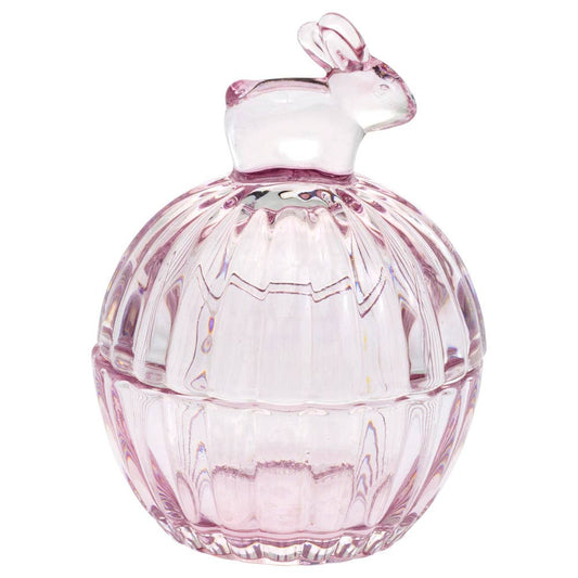Pink Bunny Glass Covered Dish Easter