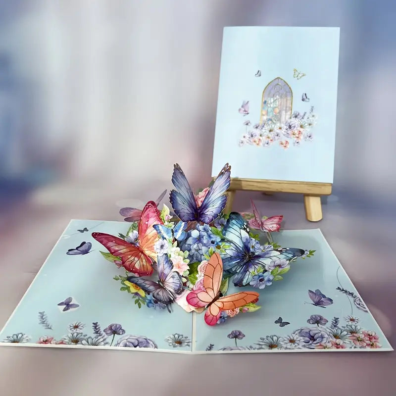 Pop-Up Greeting Card with Vibrant Butterflies & Floral Design