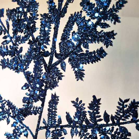 Glittered Fern Spray - Dark Blue 29”