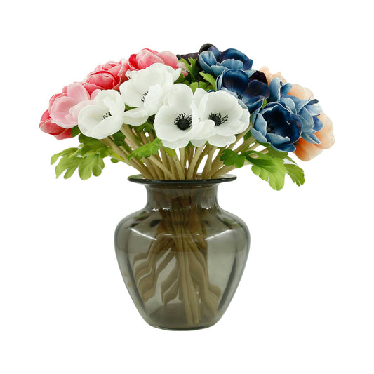 12"Real Touch Anemone-5 stem raffia tied (Multi-Color)