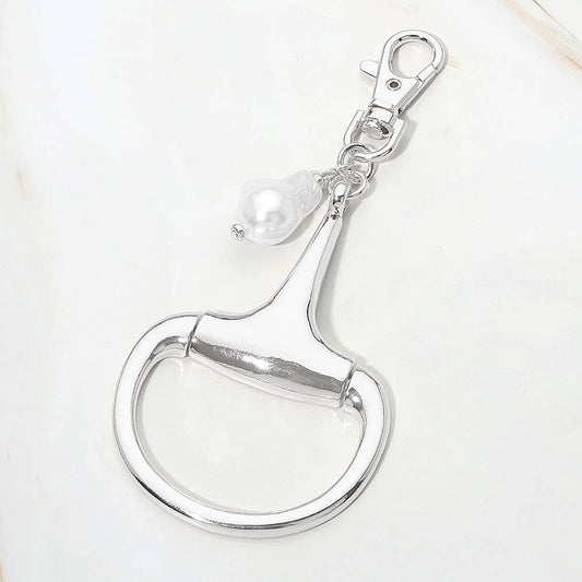Pearl Accent Horsebit Keychain Bag Charm