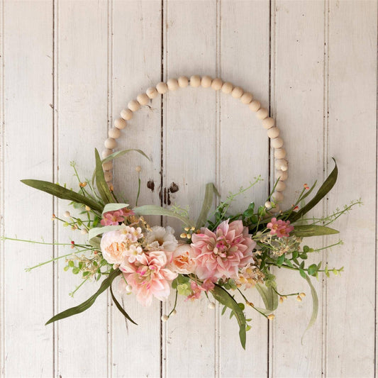 Delicate Pink Dahilia Beaded Hoop Wreath