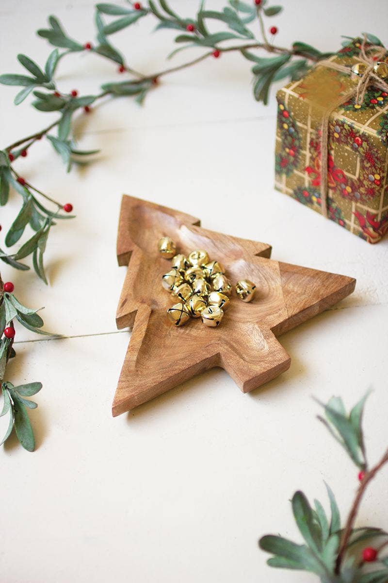 CARVED WOODEN CHRISTMAS TREE PLATTER