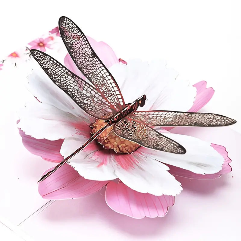 Dragonfly Cosmos Flower 3D Pop-Up Greeting Card