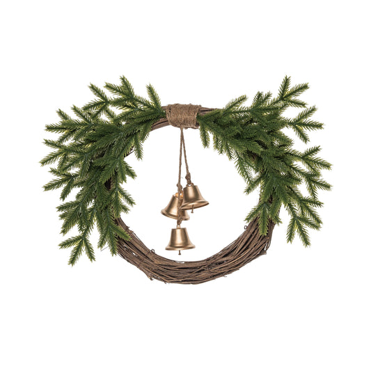 Christmas Greenery Wreath w/Bells (16")