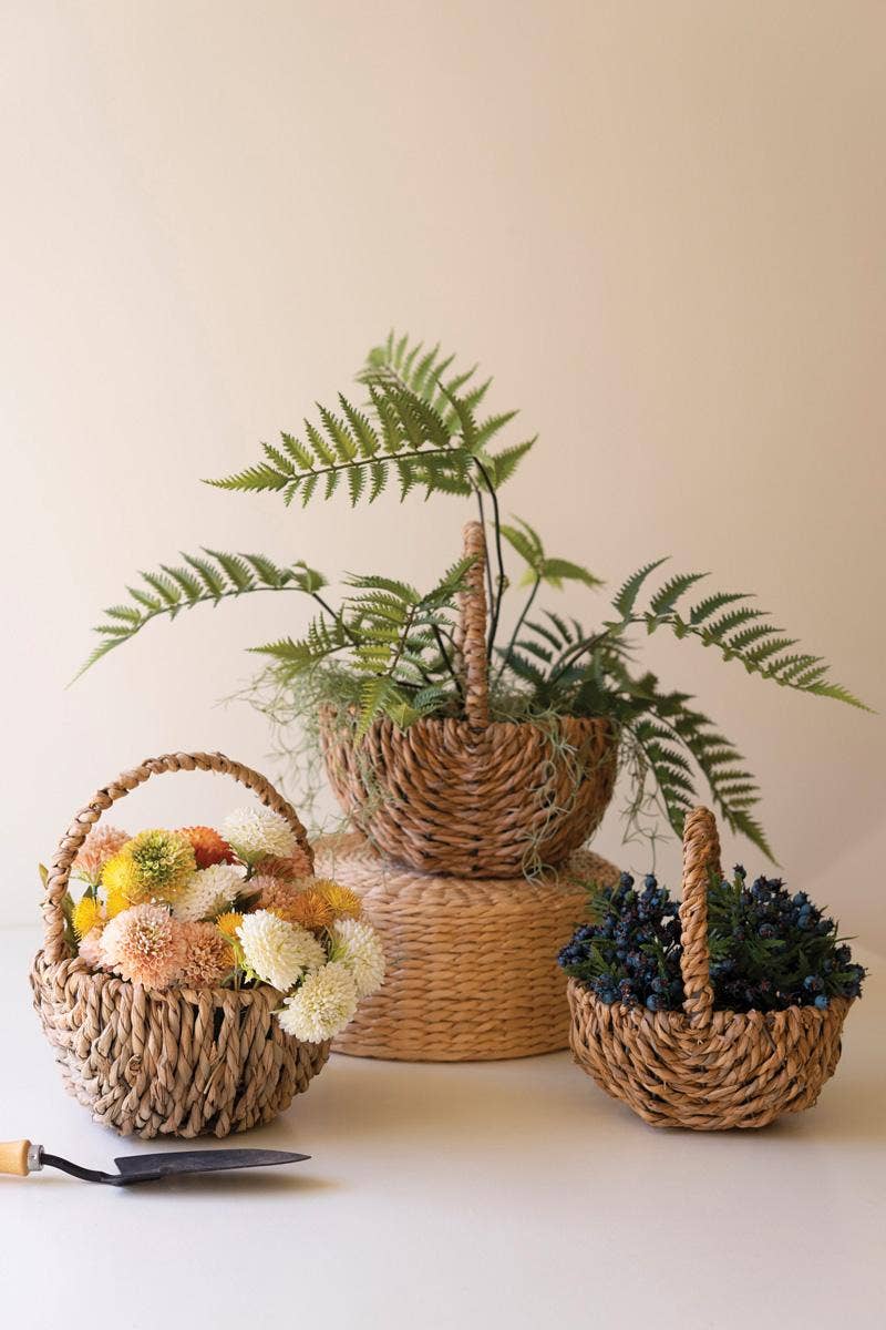WOVEN SEAGRASS BASKETS WITH HANDLES (set of 3)