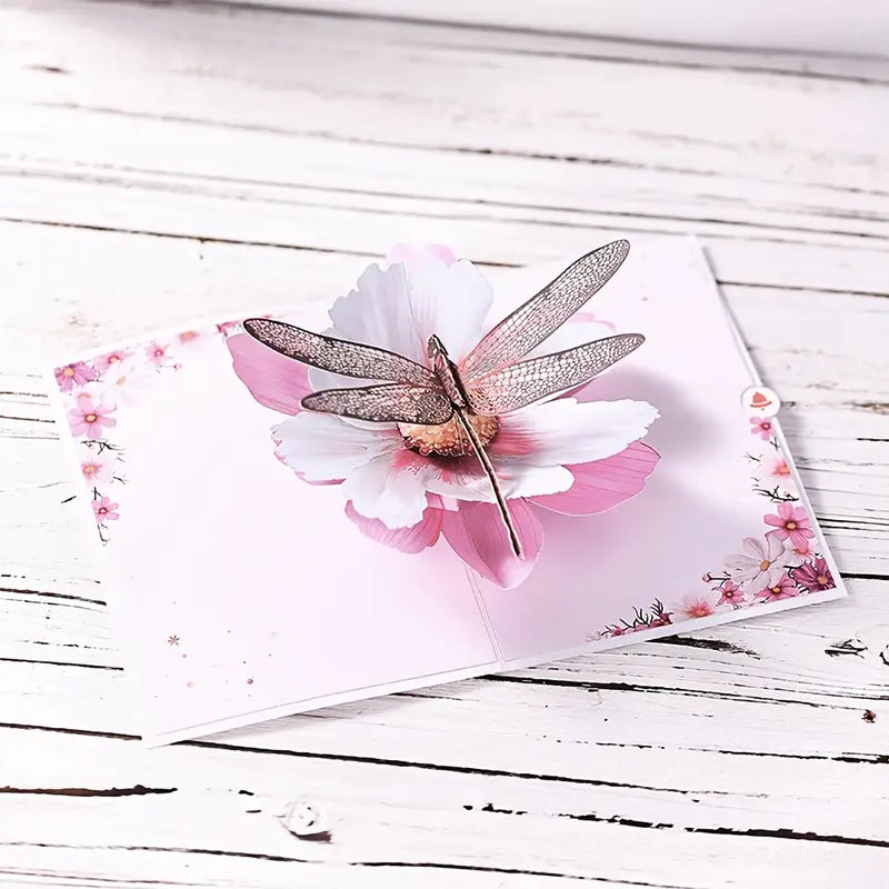 Dragonfly Cosmos Flower 3D Pop-Up Greeting Card