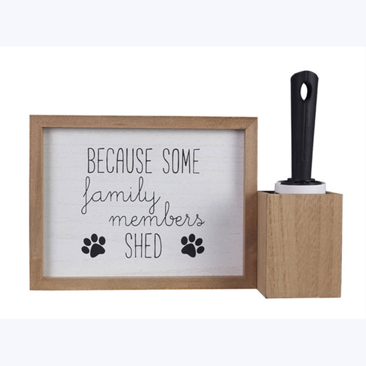 Wood Tabletop Pet Sign with Lint Brush Holder