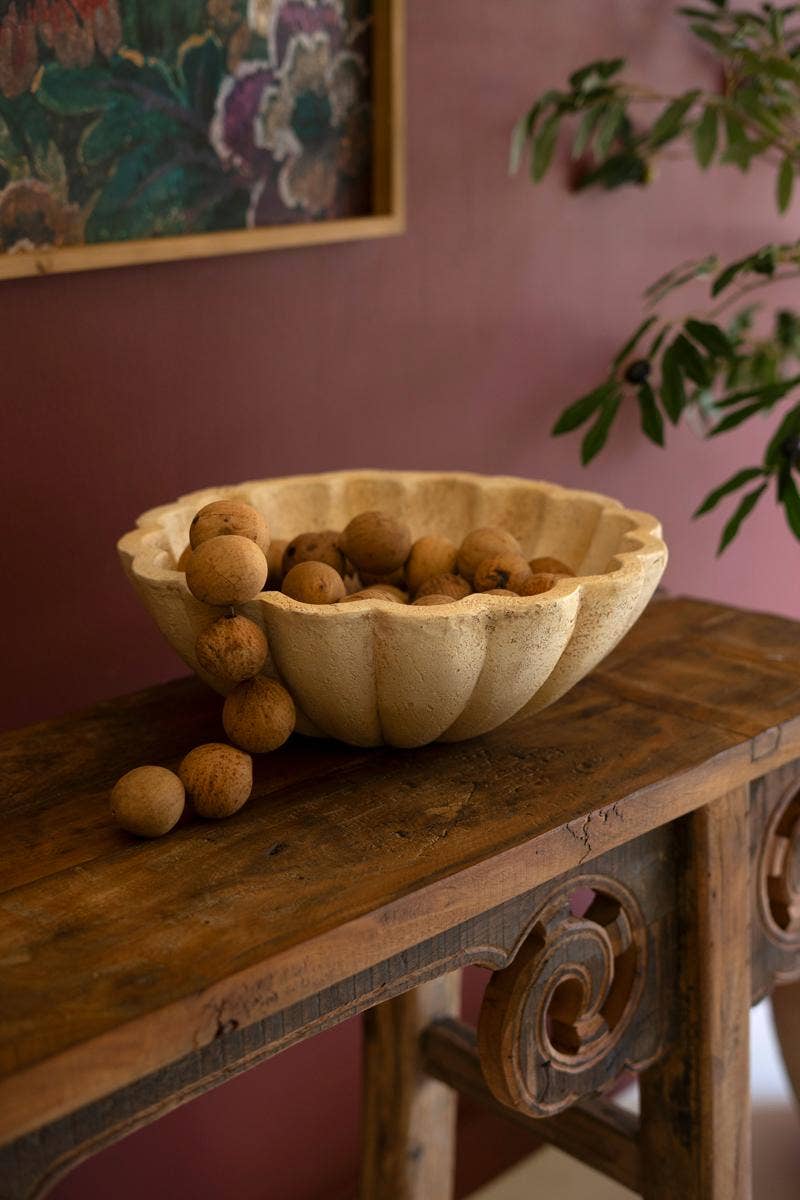 SCALLOPED FAUX TRAVERTINE BOWL