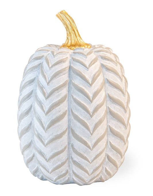 7.5" Tall Gray Chevron Pumpkin Gold Setm Fall Autumn Décor