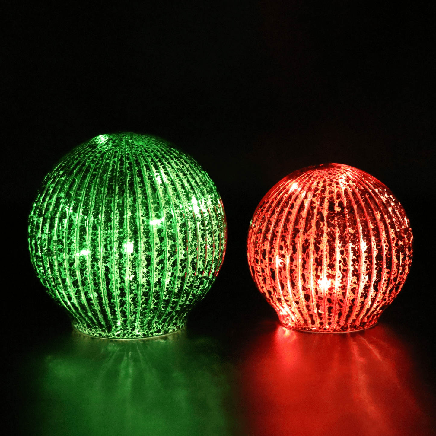 LED Ribbed Glass Sphere 2pc Set