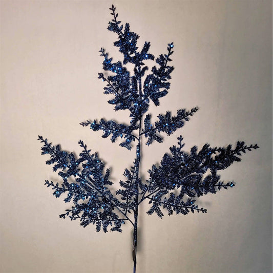 Glittered Fern Spray - Dark Blue 29”