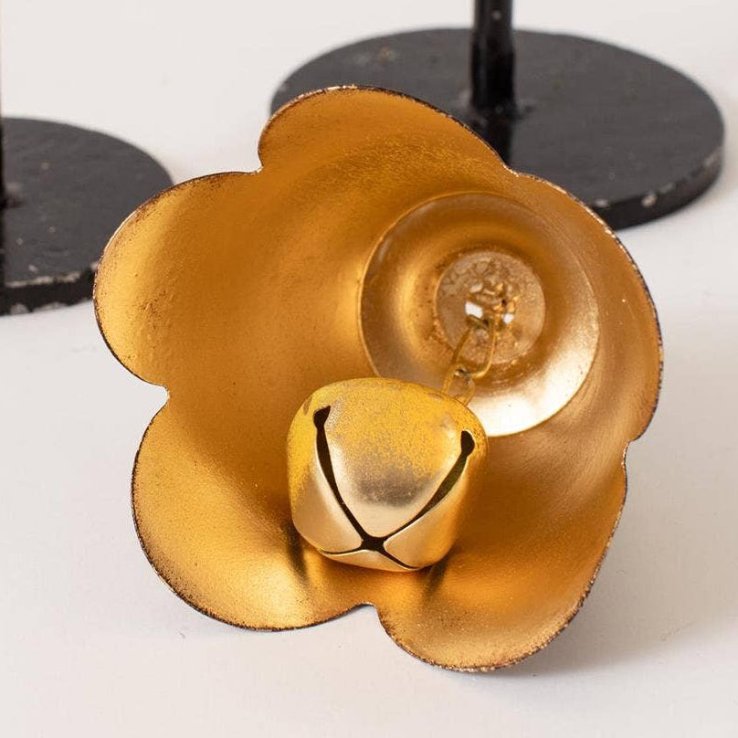 Gold Fluted Bell On Stand (Set Of 2)