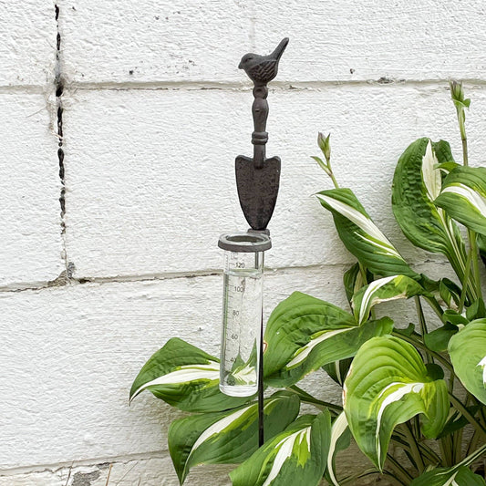 Rain Gauge Garden Stake With Bird