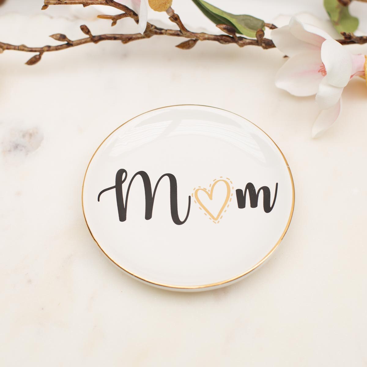 Mom Trinket  Dish  White/ Gold/Black 4x4