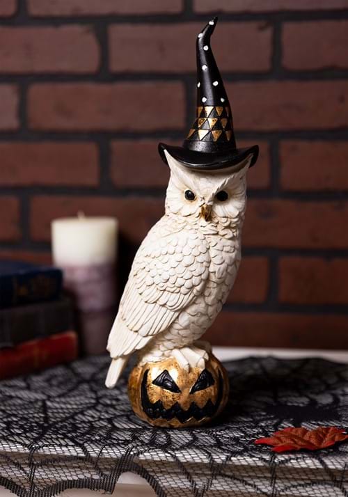 Owl w/Witch Hat standing on Pumpkin