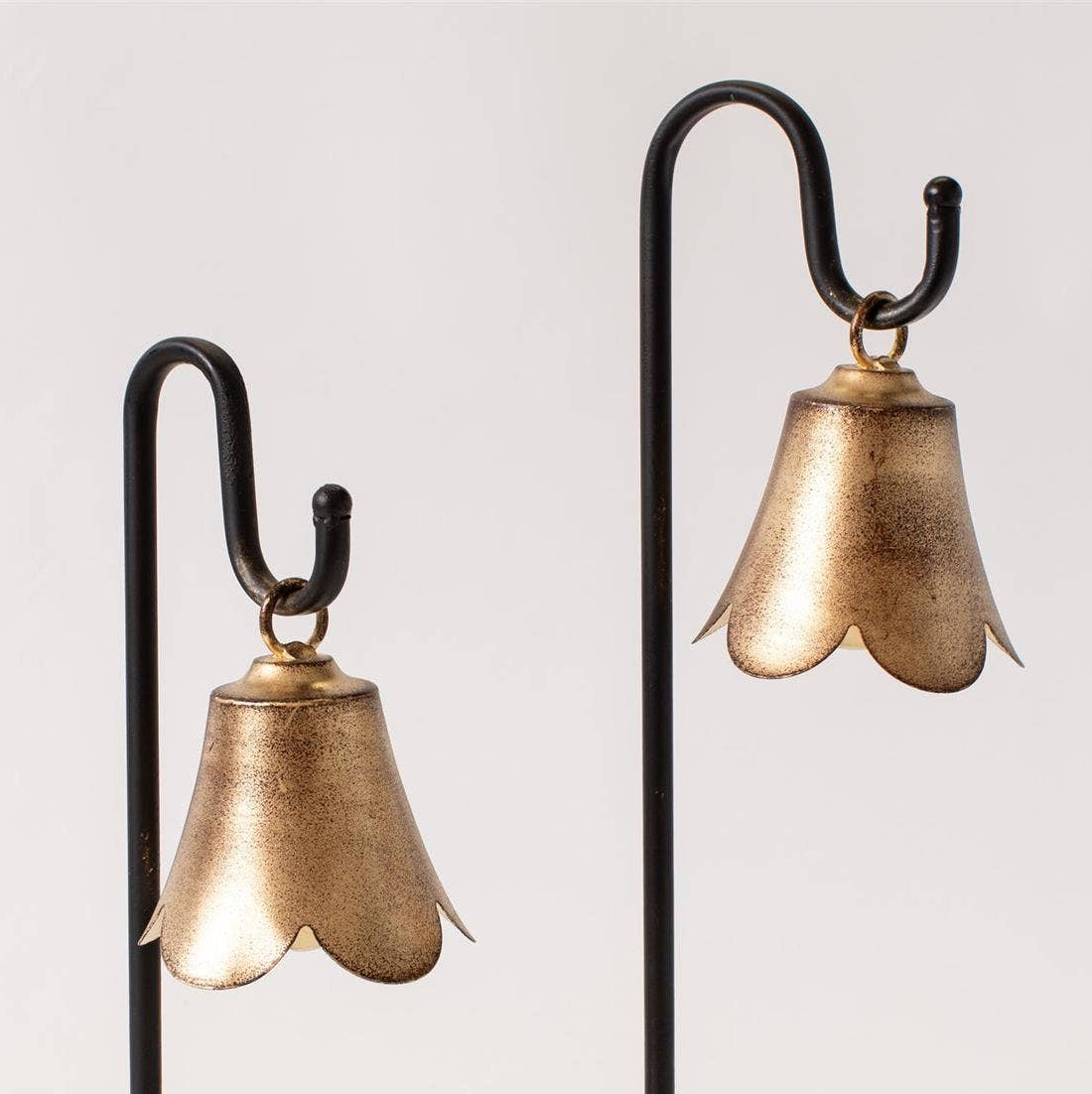 Gold Fluted Bell On Stand (Set Of 2)