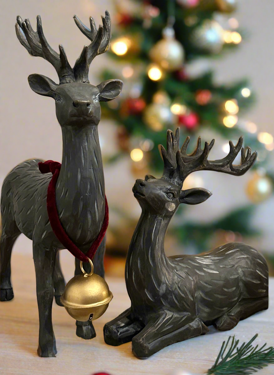 Etched Slate Sitting Deer Christmas