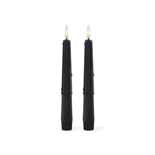 Black LED DRIP Taper Candles w/Timer (8" - set of 2)
