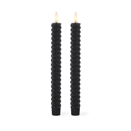 Black LED SPIRAL Taper Candles w/Timer (9.75" - set of 2)