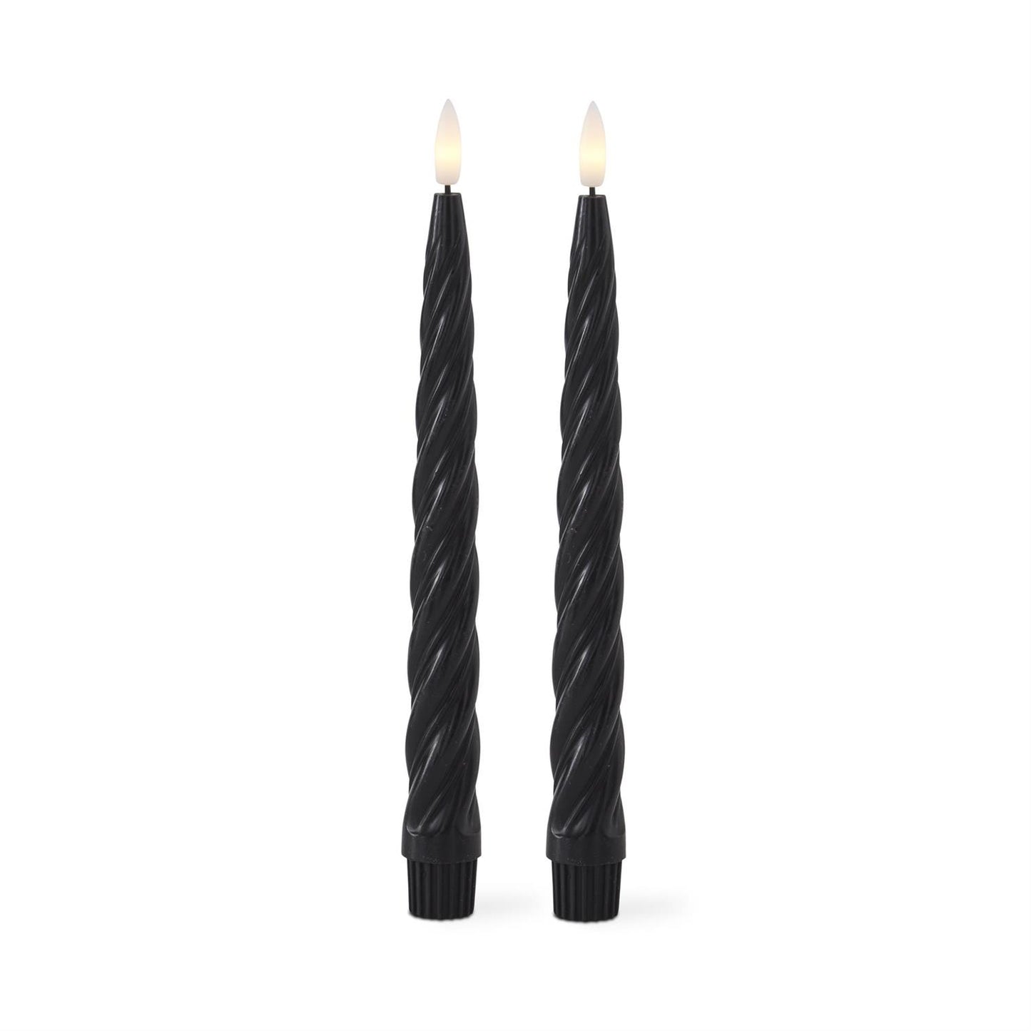 Black LED DOUBLE SPIRAL Taper Candles w/Timer (9.75" - set of 2)