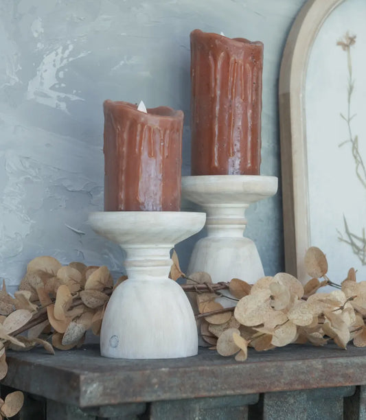 Whitewash Pillar Candle Holders (Set of 2/large & small)