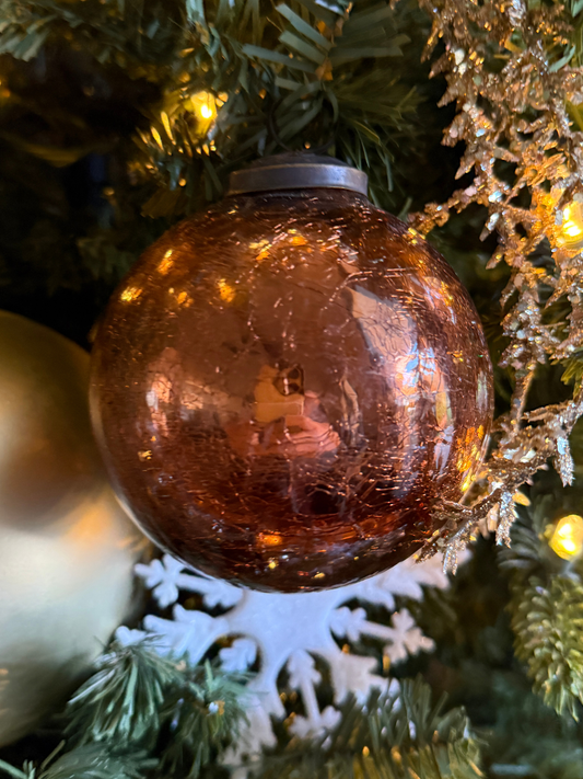 Cracked Glass Round Shape Ornament -Amber/Brown (2sizes)
