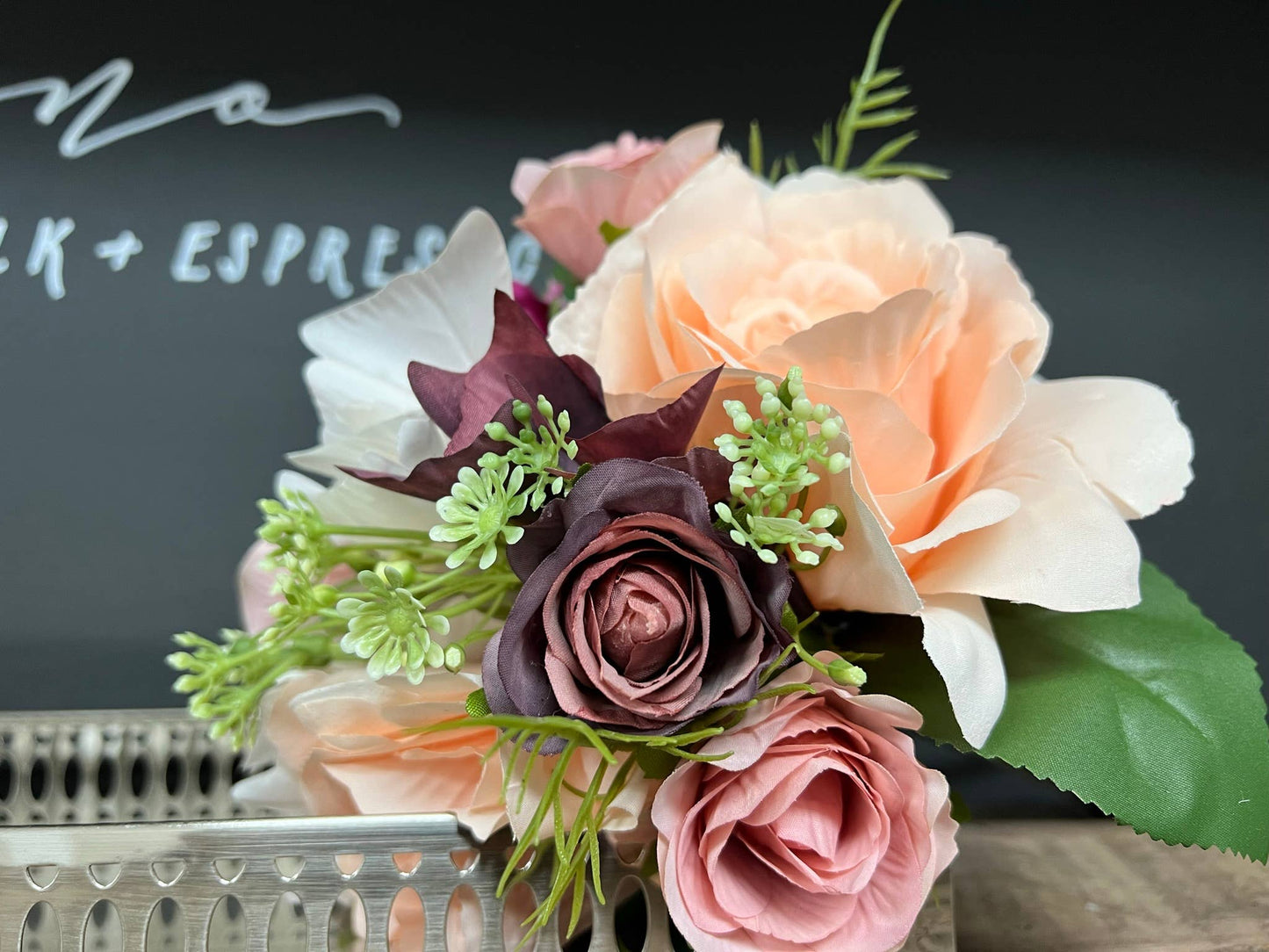 Classic Artificial rose hydrangea bouquet (Fushia, Ivory & Plum)